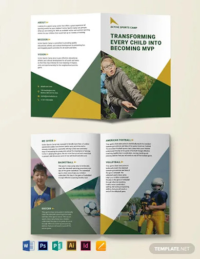sports camp bi fold brochure template