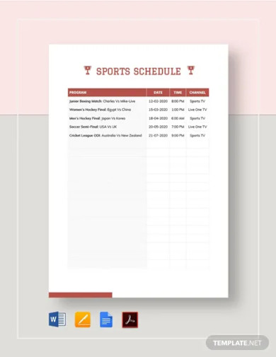 sports schedule template