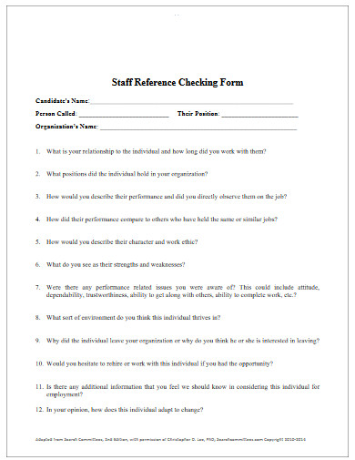 staff reference checking form