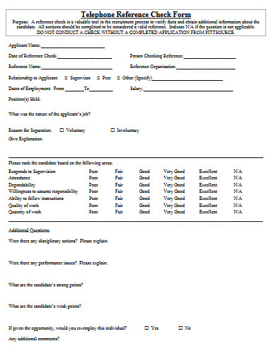 telephone reference check form