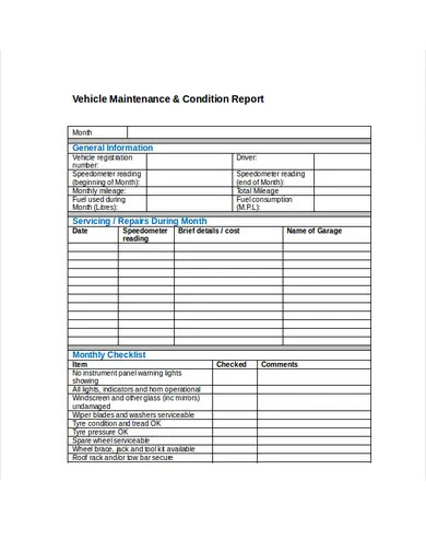 vehicle maintenance condition report