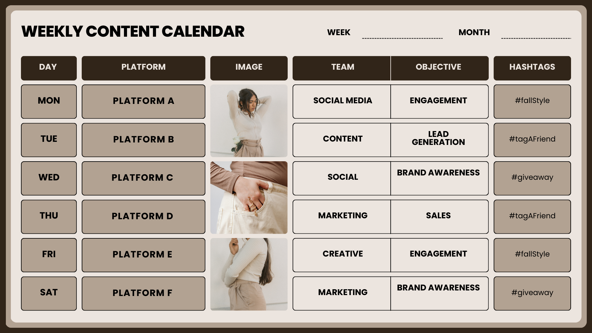 Weekly Content Calendar Template