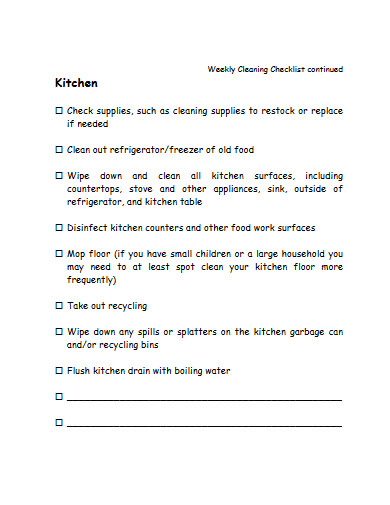 weekly kitchen cleaning schedule checklist