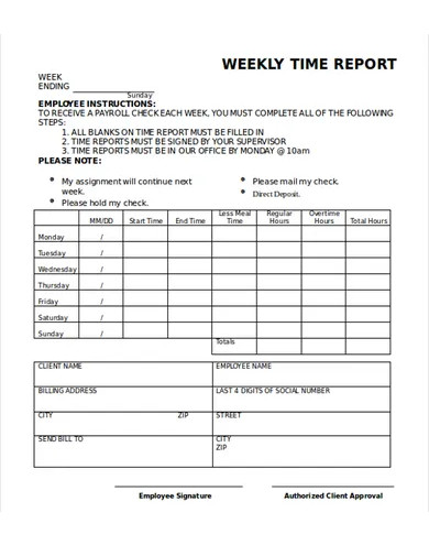 weekly time report template