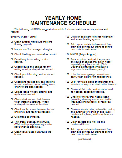 yearly home maintenance schedule
