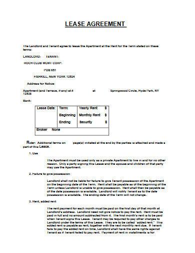 apartment lease agreement sample