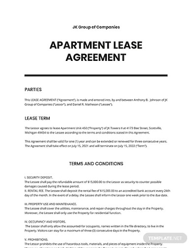 apartment lease agreement template