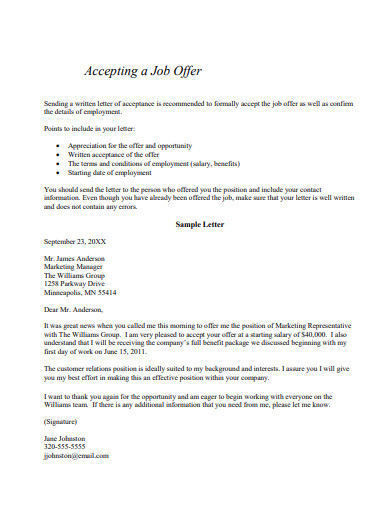 basic accepting job offer letter