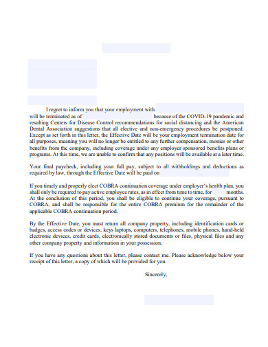 blank employment termination letter