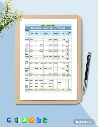 Commercial Construction Cost Estimate Template