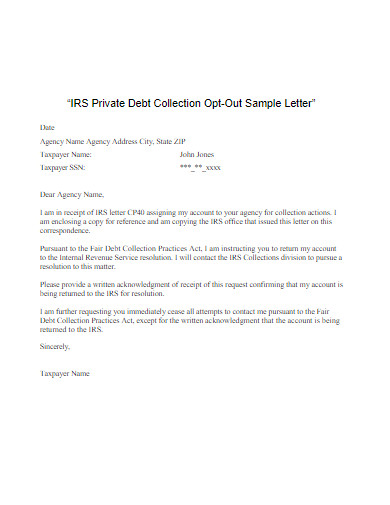 debt collection opt out letter