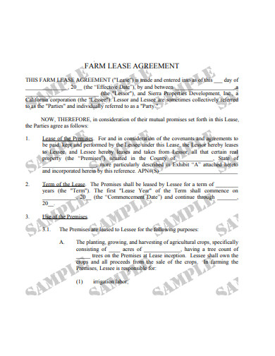 farm lease agreement sample