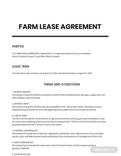 Farm Lease Agreement Template