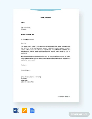 free bank reference letter for company