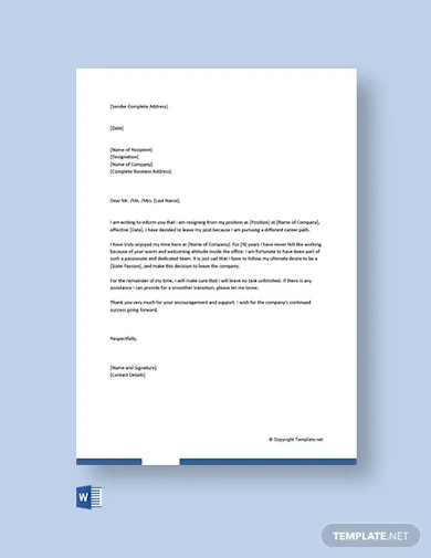 free casual resignation letter