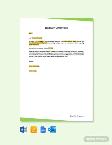 free complaint letter to hr template