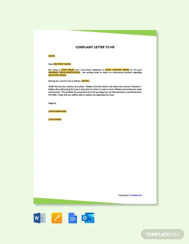 HR Complaint Letter - 10+ Examples, Format, Sample | Examples