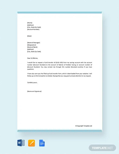 free fund transfer letter to bank manager
