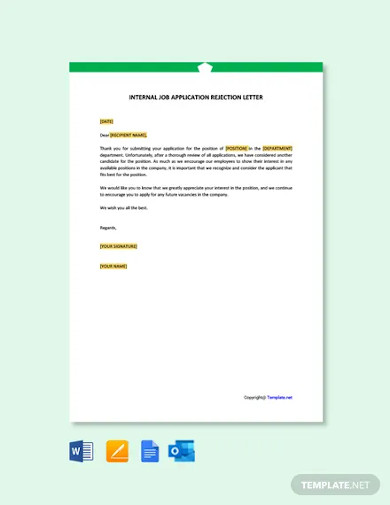 free internal job applicant rejection letter