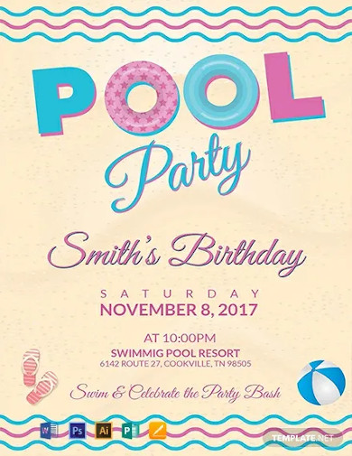 free pool party birthday flyer template