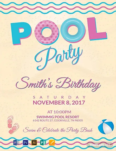 Free Pool Party Birthday Flyer Template