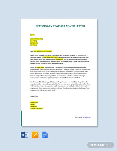 free secondary teacher cover letter template