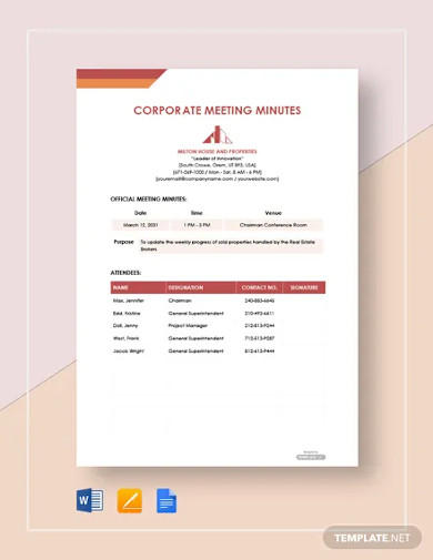 free simple corporate meeting minutes template