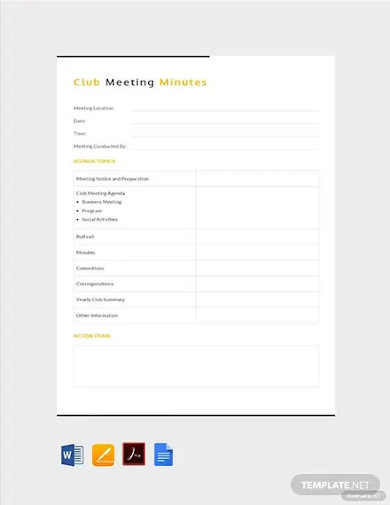 Free Social Club Meeting Minutes Template