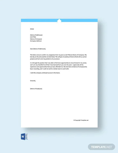free thank you resignation letter
