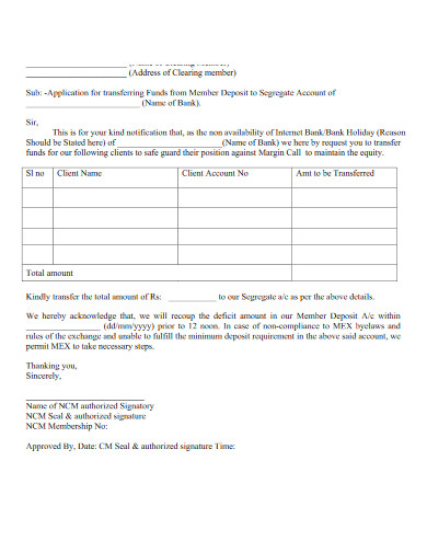 fund transfer request letter format