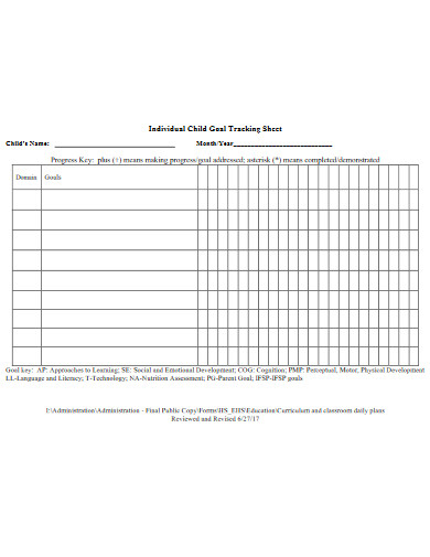 individual child goal tracking sheet