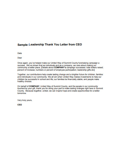 leadership thank you letter from ceo