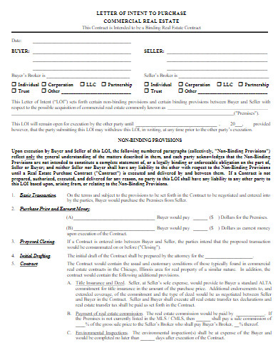 letter of intent to purchase commercial real estate