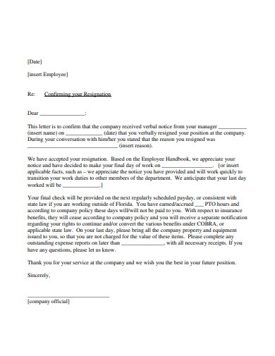 letter to employee confirming termination