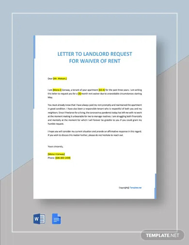 letter to landlord request for waiver of rent