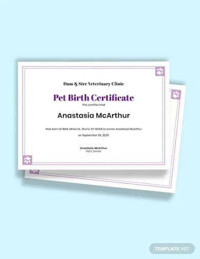 pet birth certificate template 