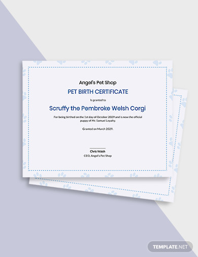 simple pet birth certificate template