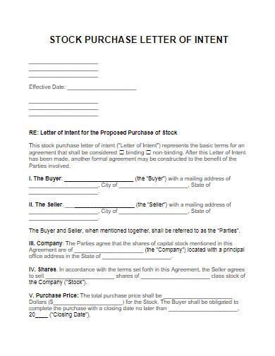 stock purchase letter of intent