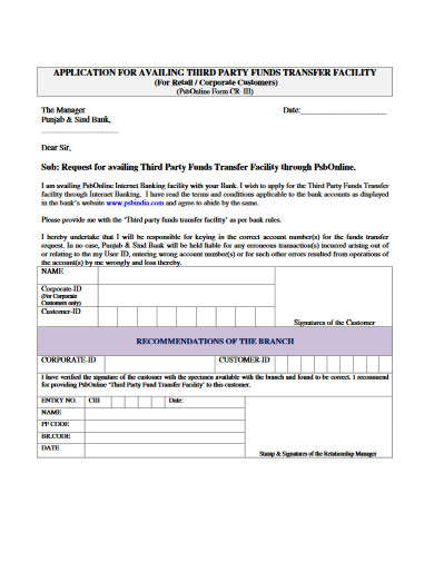 third party funds transfer letter