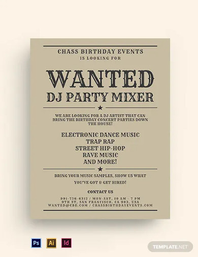 wanted birthday party flyer template