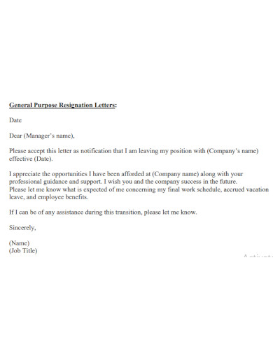 general purpose resignation letter
