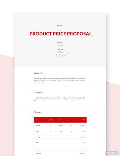 product price proposal template