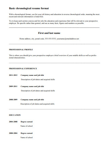 basic chronological resume format