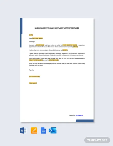 business meeting appointment letter template