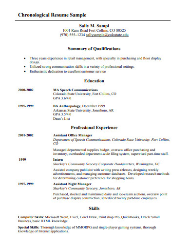 chronological resume sample pdf