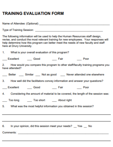 hr training evaluation form