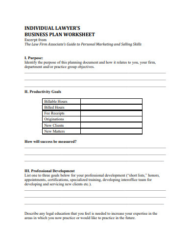 individual lawyers business plan worksheet