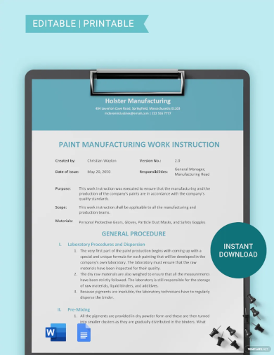 manufacturing work instruction template