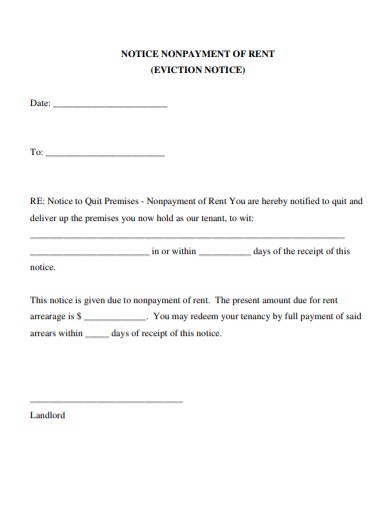non payment rent eviction notice form