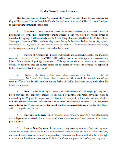 parking spaces lease agreement